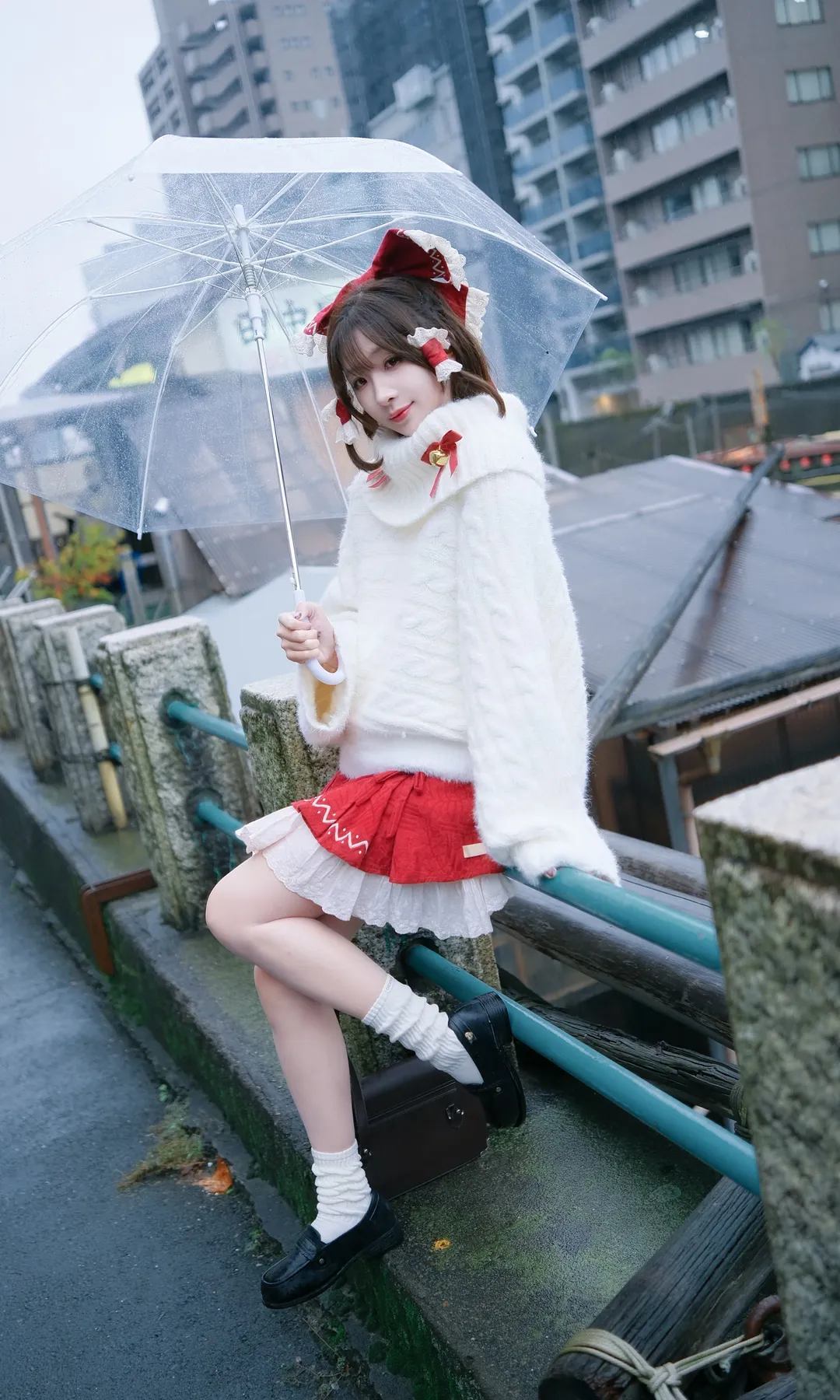 博丽灵梦cos, 东方project, 透明雨伞, 私设造型, 日系街拍