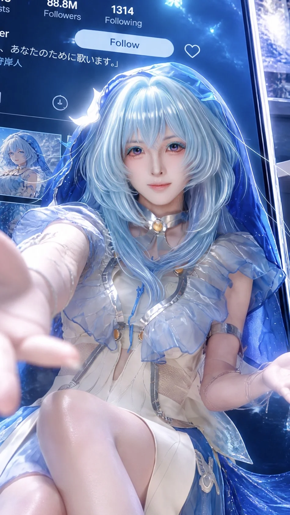 鸣潮, 二次元摄影, 守岸人cos, 蓝发少女, 氛围感cosplay
