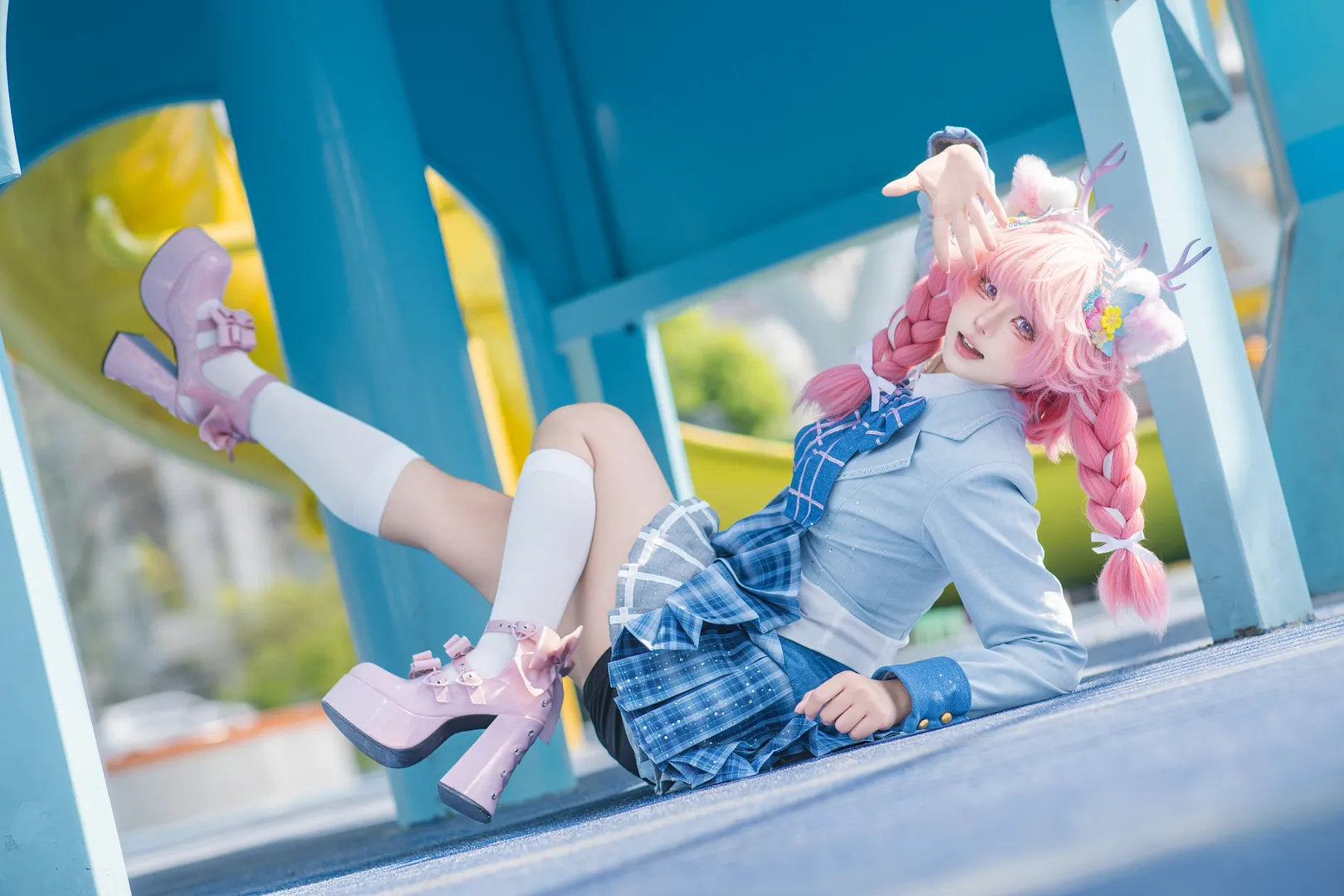 Cosplay, 王者荣耀, 瑶cos, 白丝穿搭, 游乐园写真