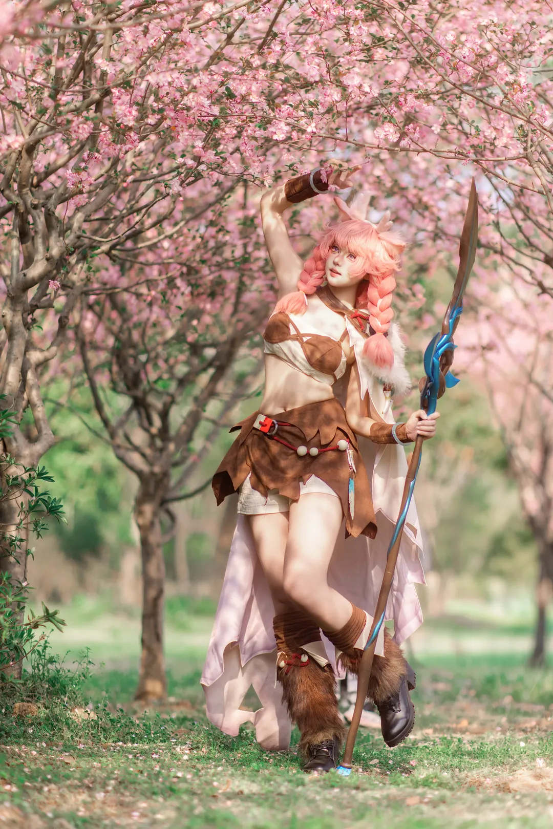 王者荣耀, 户外cosplay, 瑶cos, 樱花写真, 鹿灵少女