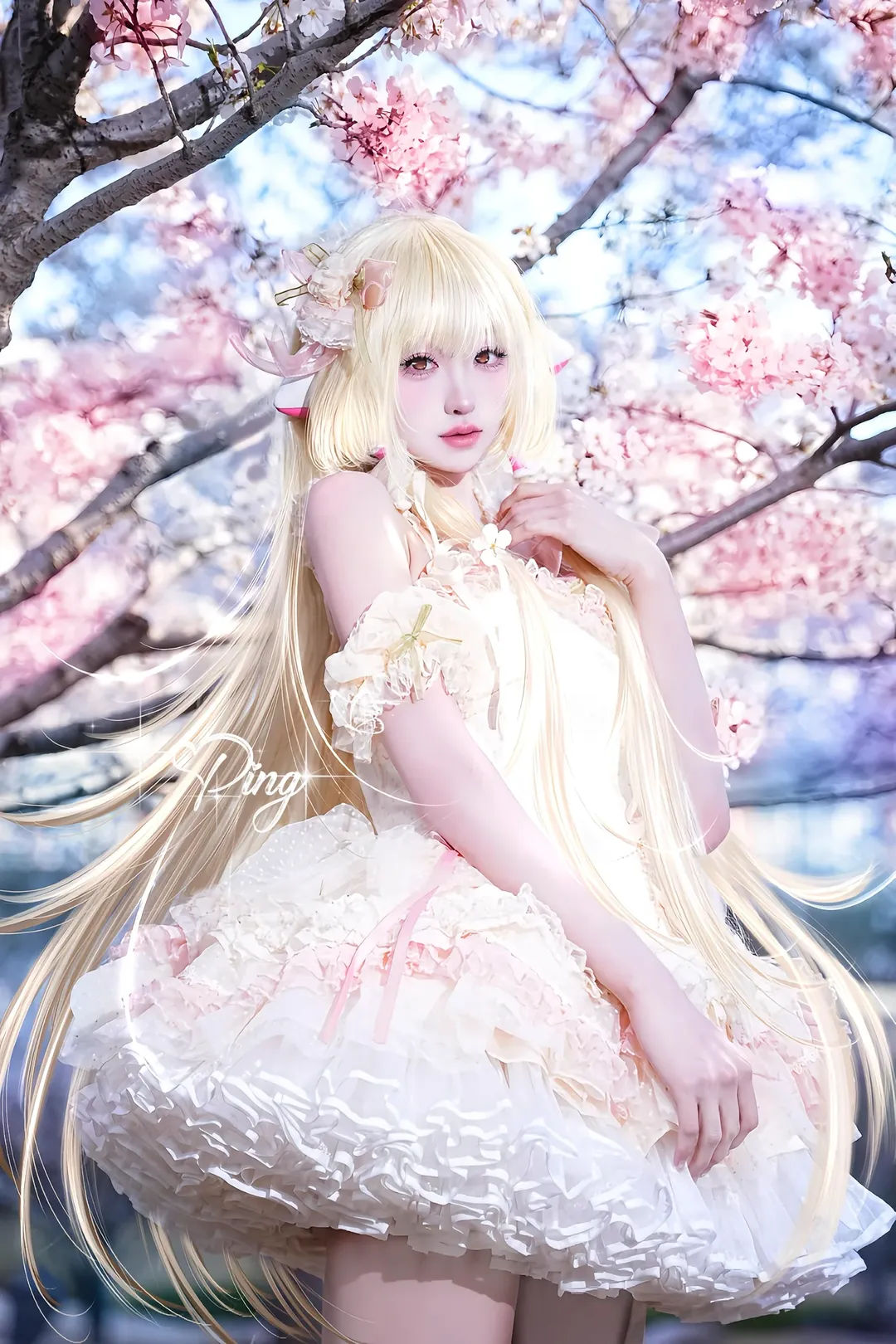 二次元cosplay, 小叽cos, 人形电脑天使心, 梦幻少女写真, 樱花外景摄影