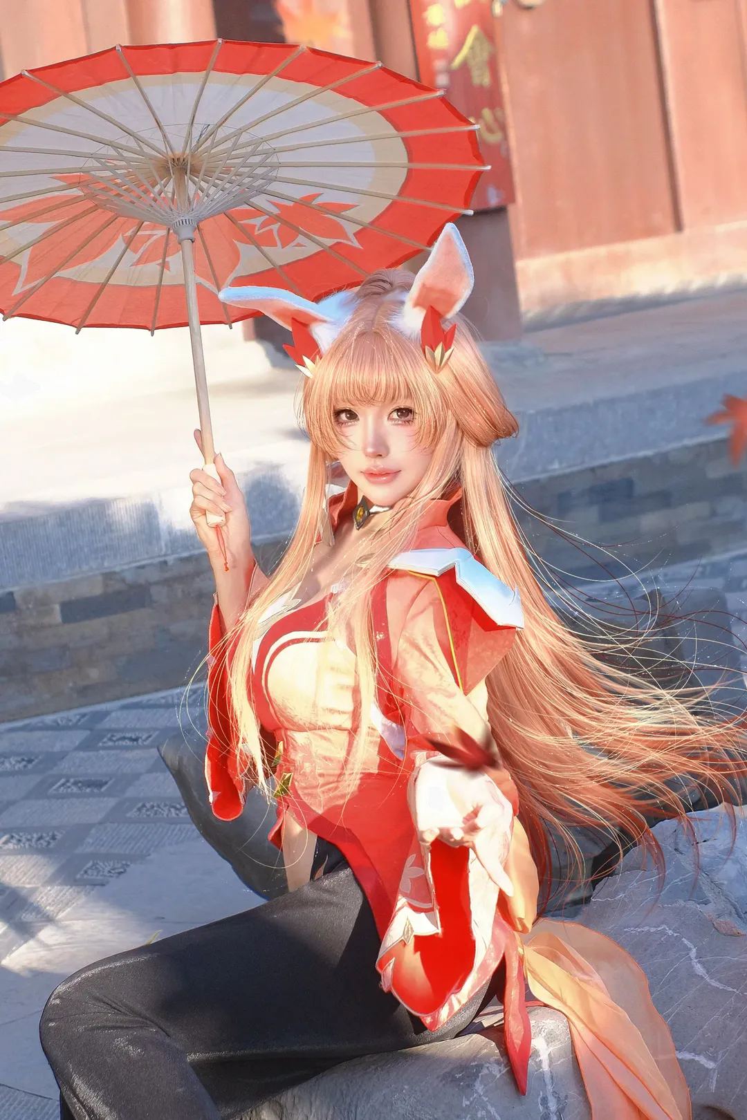 王者荣耀, 公孙离cos, 狐耳cosplay, 原皮阿离, 中式庭院外拍 - 第1张