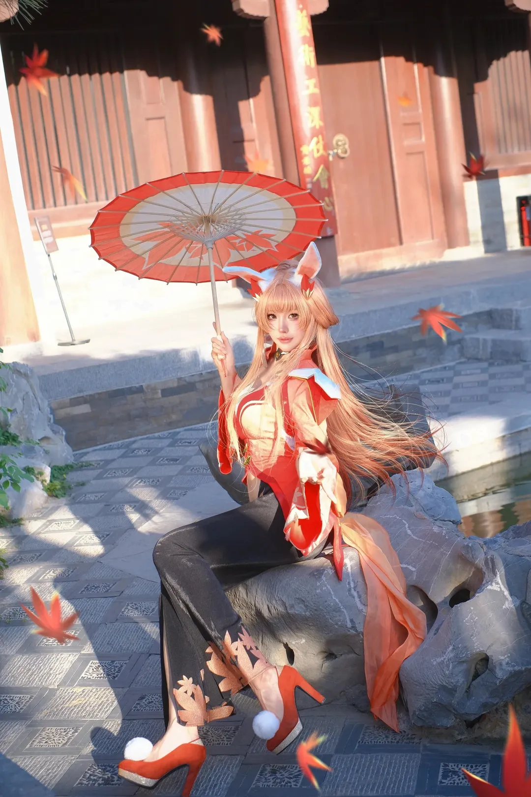 王者荣耀, 公孙离cos, 狐耳cosplay, 原皮阿离, 中式庭院外拍