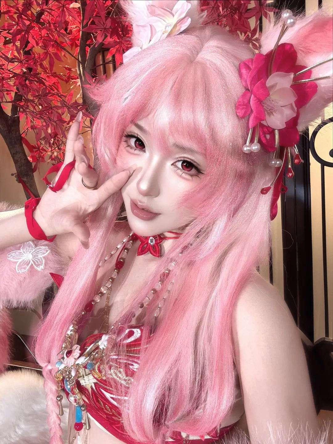 玉玲珑コスプレ, NARAKA: BLADEPOINT, 古風コスプレ, 喜縁紅線, ピンク髪赤目 - 2枚目