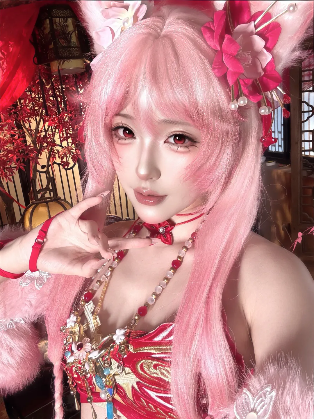 玉玲珑cos, 永劫无间, 古风cosplay, 喜缘红线, 粉发红瞳