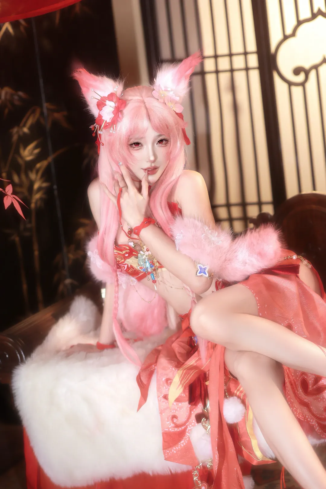 玉玲珑cos, 永劫无间, 古风cosplay, 毛绒兽耳, 喜缘红线cos - 第1张