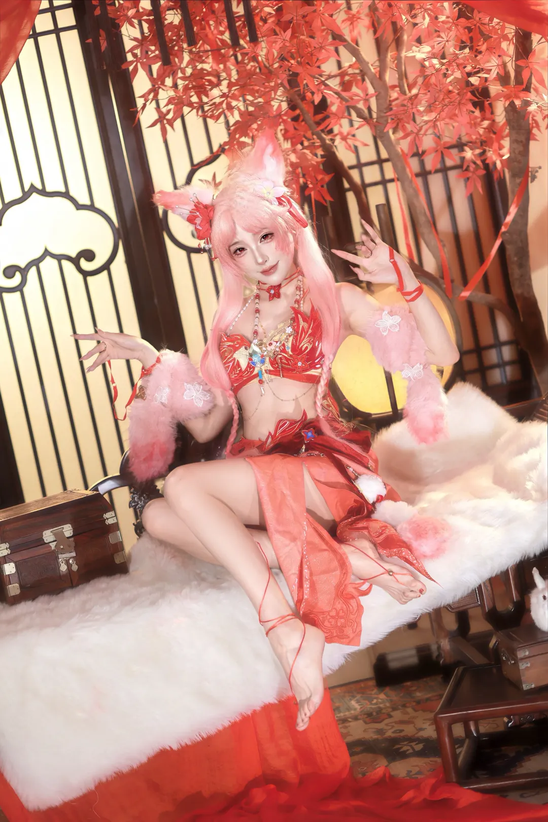 玉玲珑cos, 永劫无间, 古风cosplay, 毛绒兽耳, 喜缘红线cos