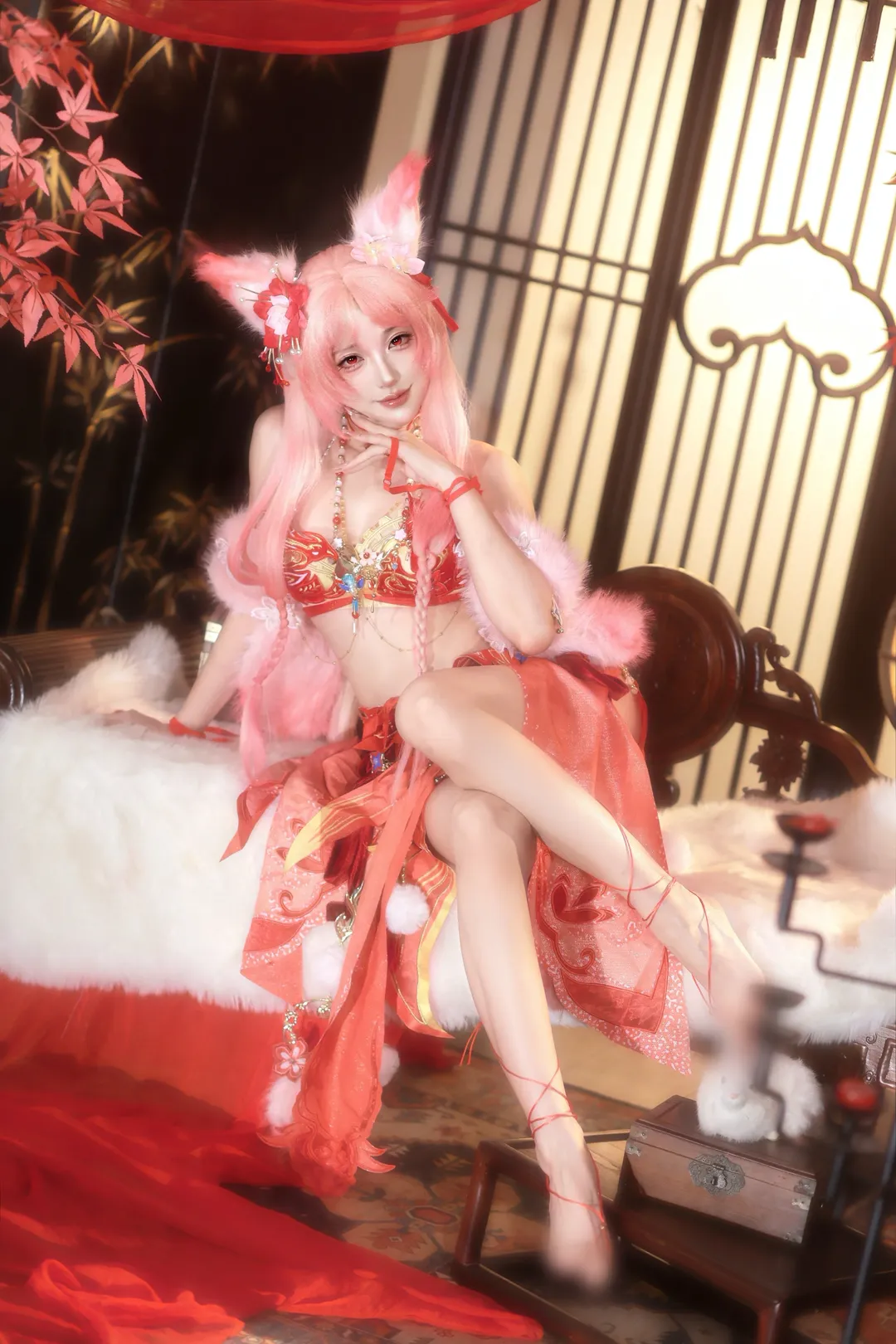 玉玲珑cos, 永劫无间, 古风cosplay, 毛绒兽耳, 喜缘红线cos - 第4张
