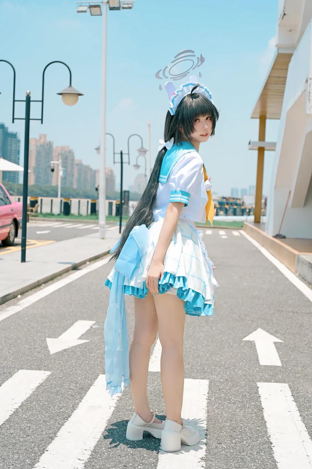 蔚藍檔案, 霞澤美遊cos, cosplay寫真, 藍白水手服, 二次元外景