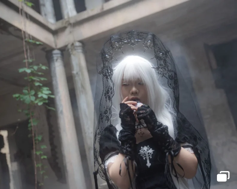 Portrait photography, Ruins photography, White hair cosplay, Gothic Lolita, Prayer for the dead - Image 11