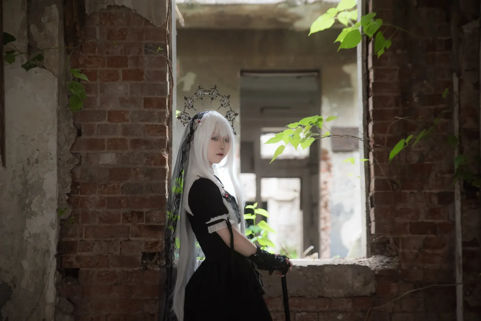 Portrait photography, Ruins photography, White hair cosplay, Gothic Lolita, Prayer for the dead - Image 9