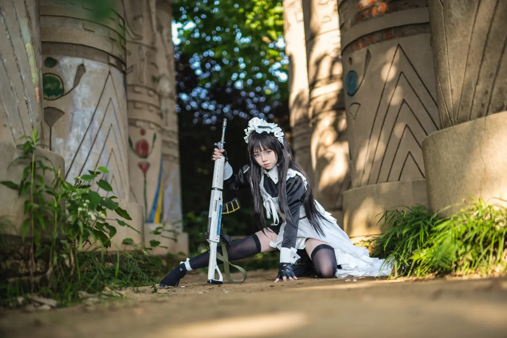 ポートレート, 戦闘メイド コスプレ, 武漢コスプレ, 屋外の光と影, 廃墟風写真