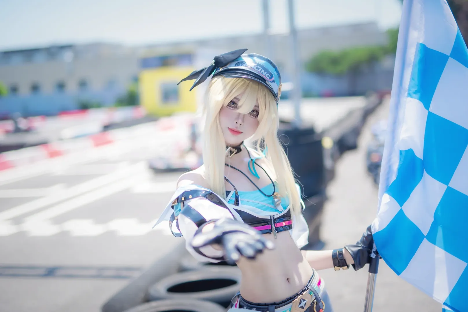原神, 荧cos, 赛车服, cosplay正片, 卡丁车赛道