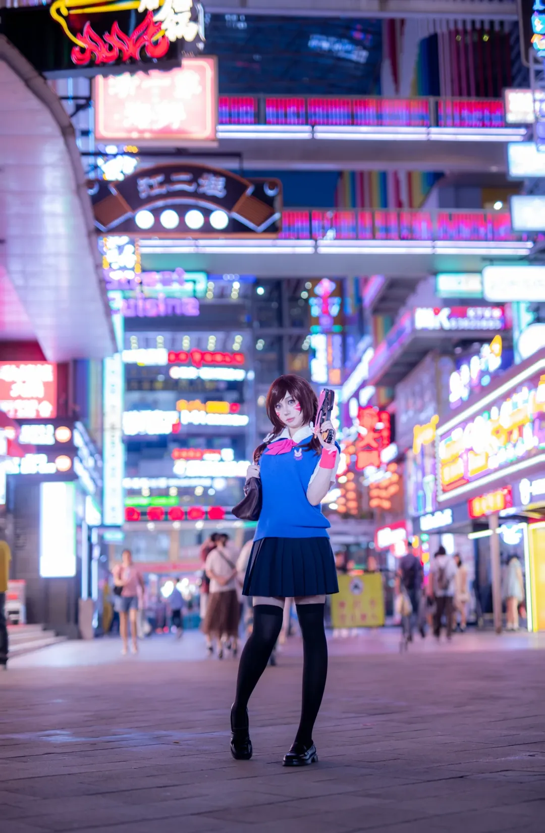 Cyberpunk, Portrait photography, Overwatch, Chongqing night view, D.Va cosplay