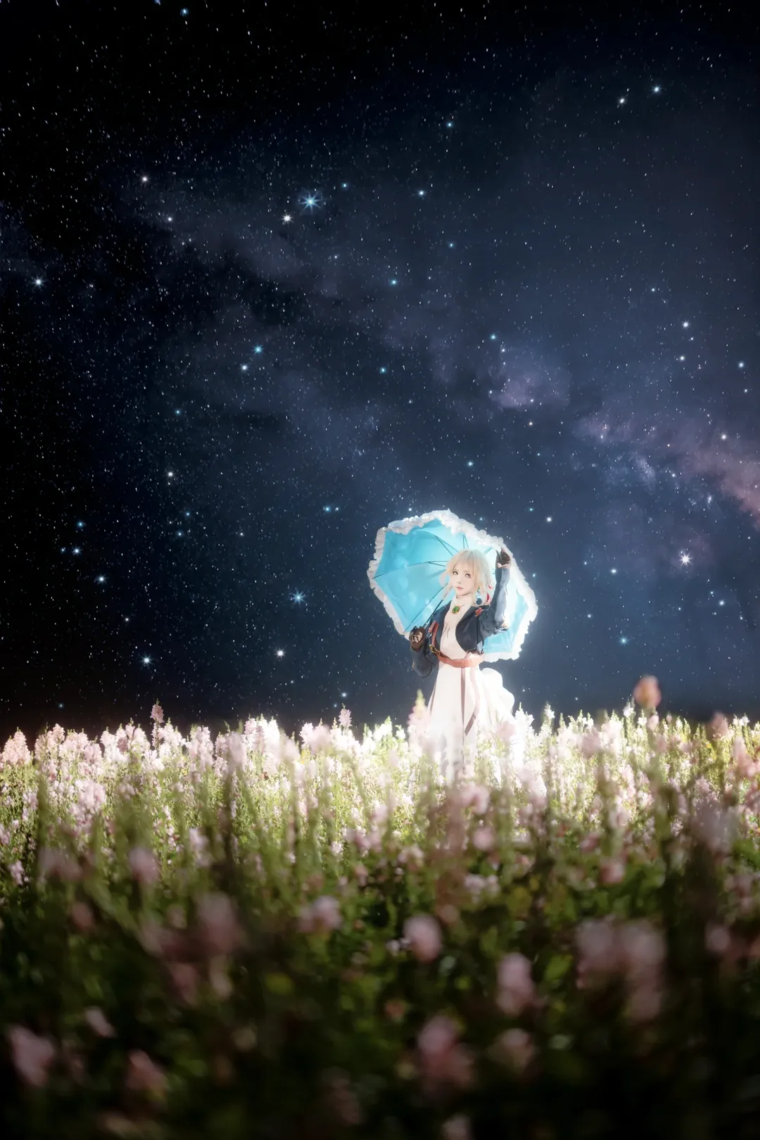 二次元摄影, 夜景人像, 薇尔莉特cos, 紫罗兰永恒花园, 花海写真