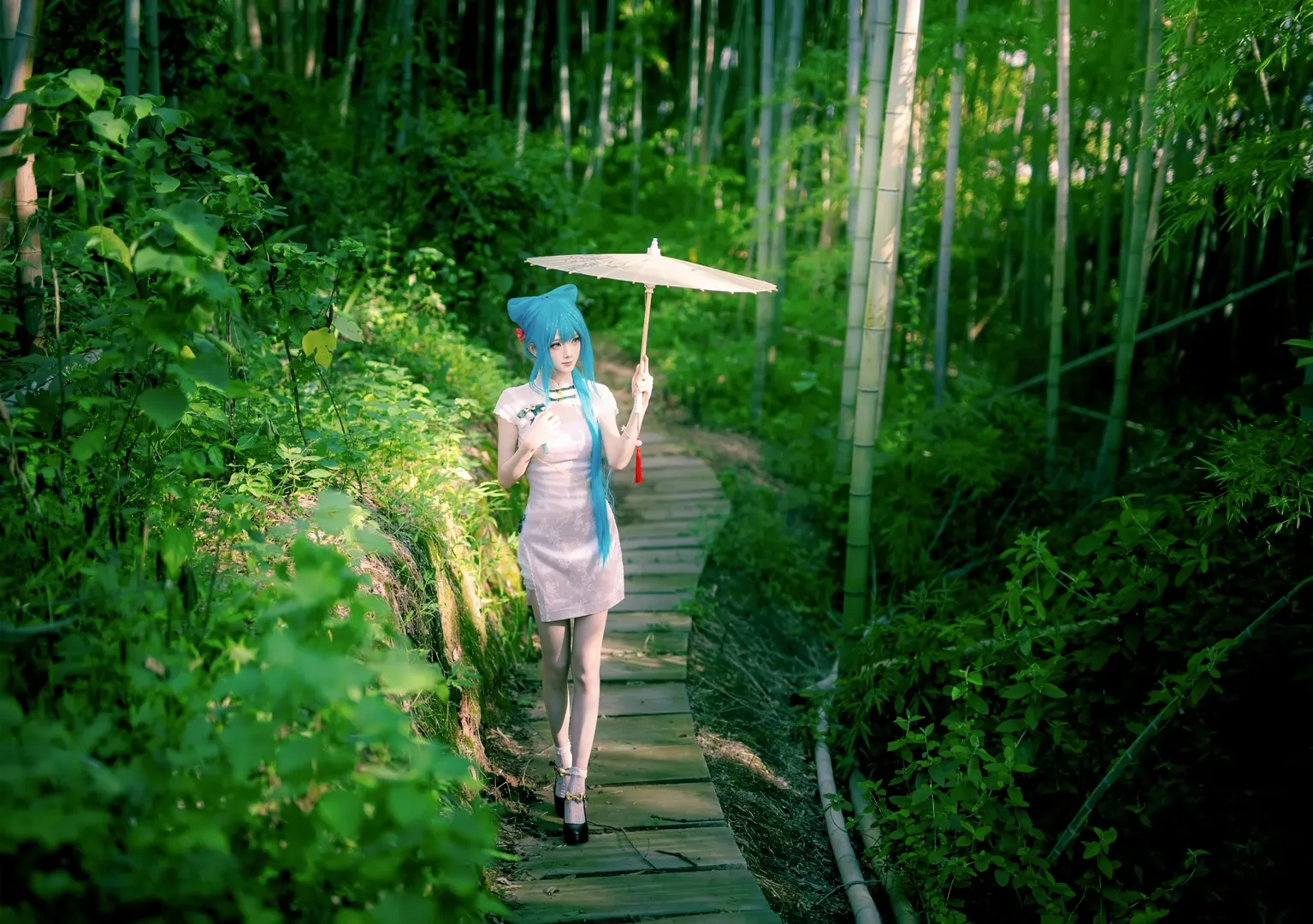 二次元攝影, 初音未來cos, 國風cosplay, 重慶大學校園, 荷花池外景寫真 - 第1張