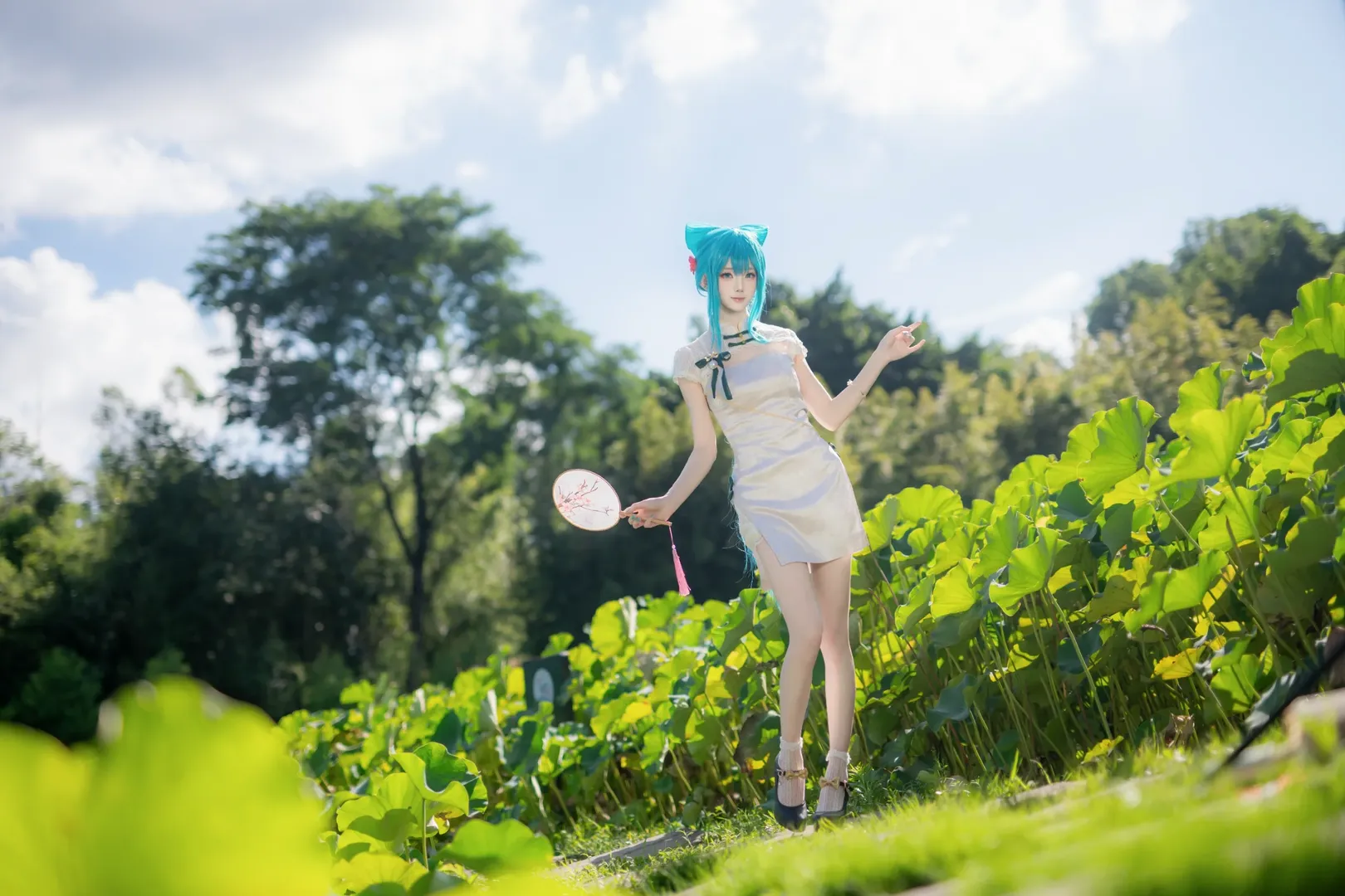 二次元攝影, 初音未來cos, 國風cosplay, 重慶大學校園, 荷花池外景寫真 - 第2張