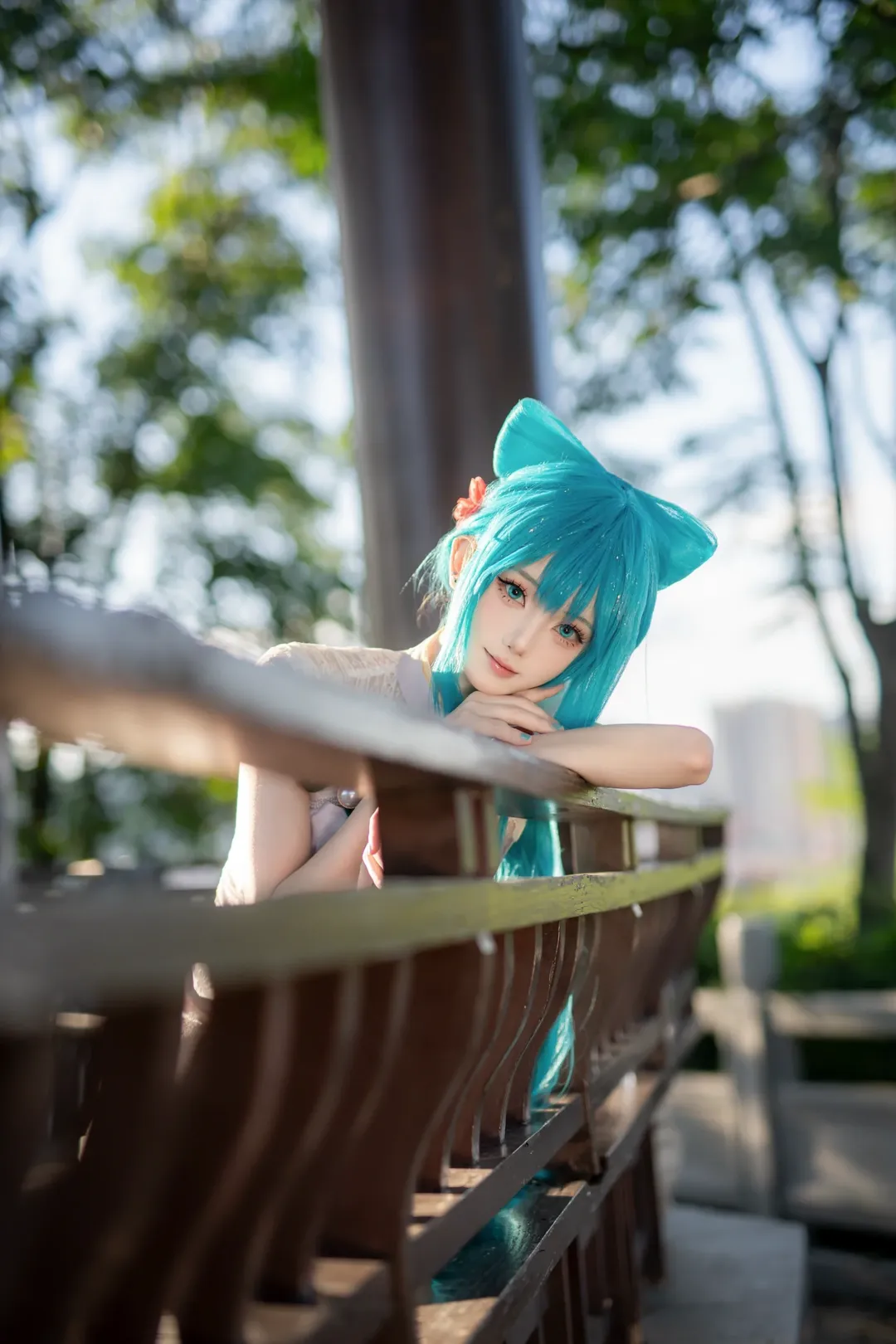 二次元攝影, 初音未來cos, 國風cosplay, 重慶大學校園, 荷花池外景寫真