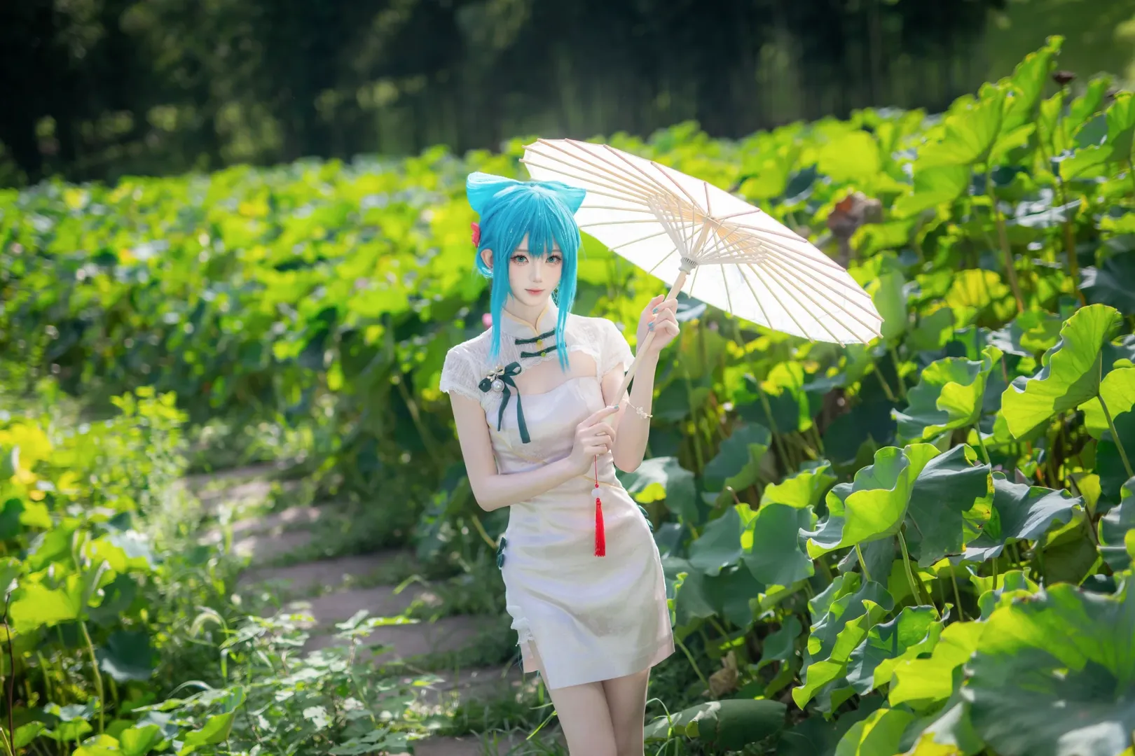 二次元攝影, 初音未來cos, 國風cosplay, 重慶大學校園, 荷花池外景寫真 - 第4張