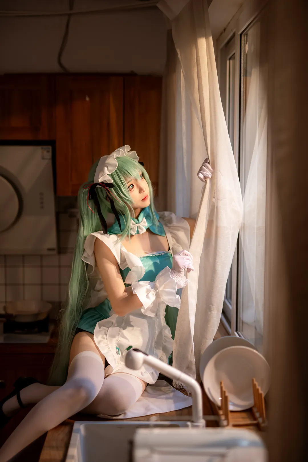 二次元撮影, 初音ミク コスプレ, ボーカロイド, キッチン撮影, メイドミク - 3枚目