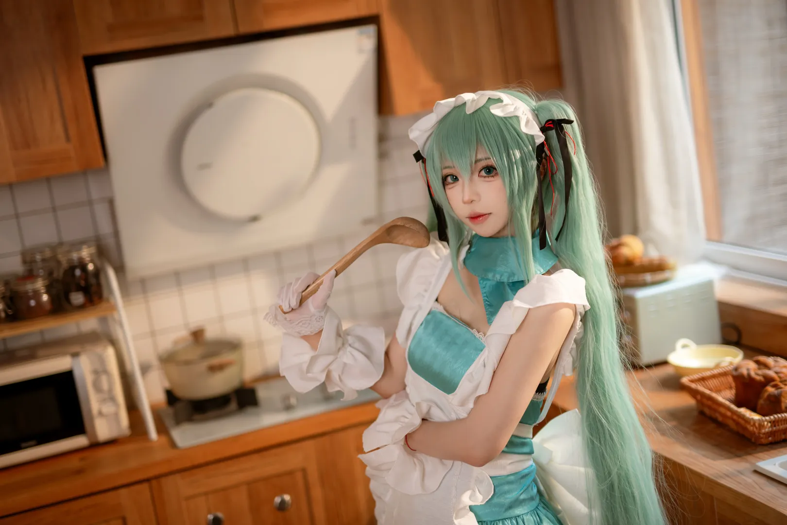 二次元撮影, 初音ミク コスプレ, ボーカロイド, キッチン撮影, メイドミク - 4枚目