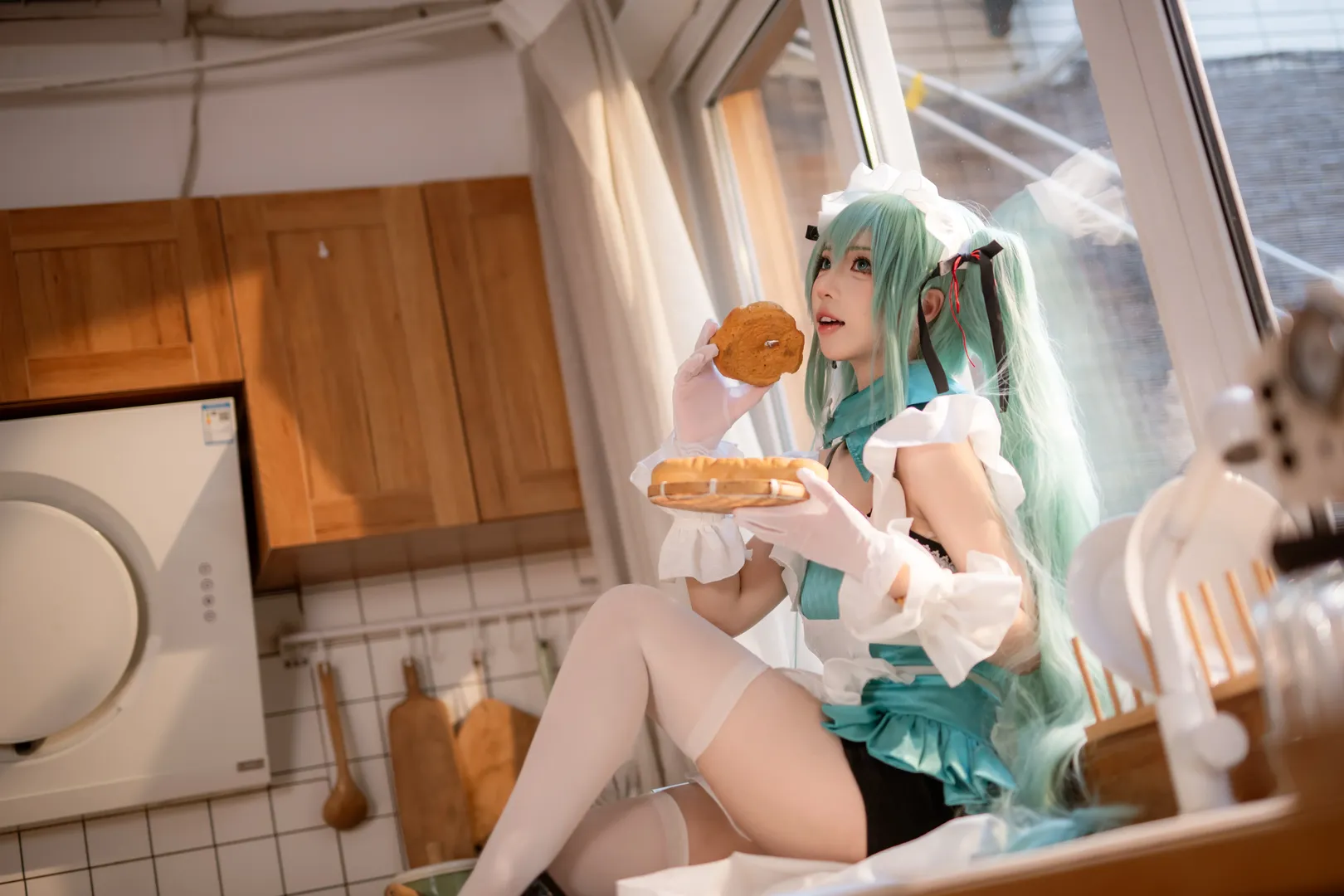 二次元撮影, 初音ミク コスプレ, ボーカロイド, キッチン撮影, メイドミク - 5枚目