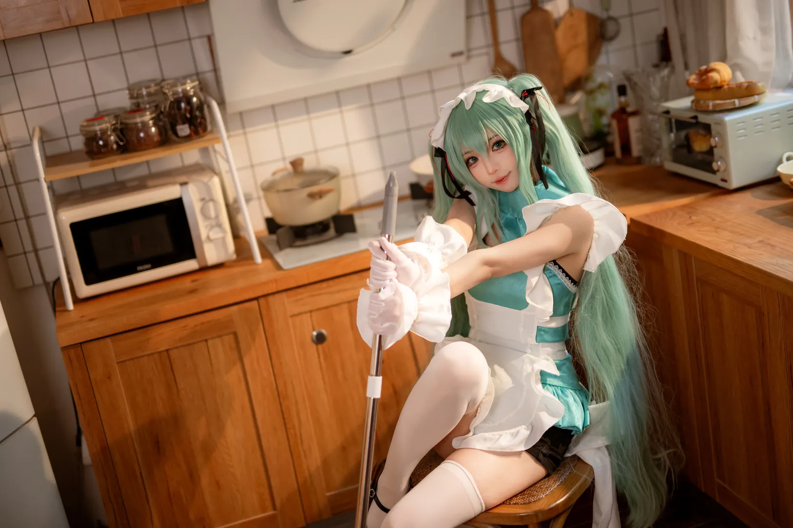 二次元撮影, 初音ミク コスプレ, ボーカロイド, キッチン撮影, メイドミク - 7枚目