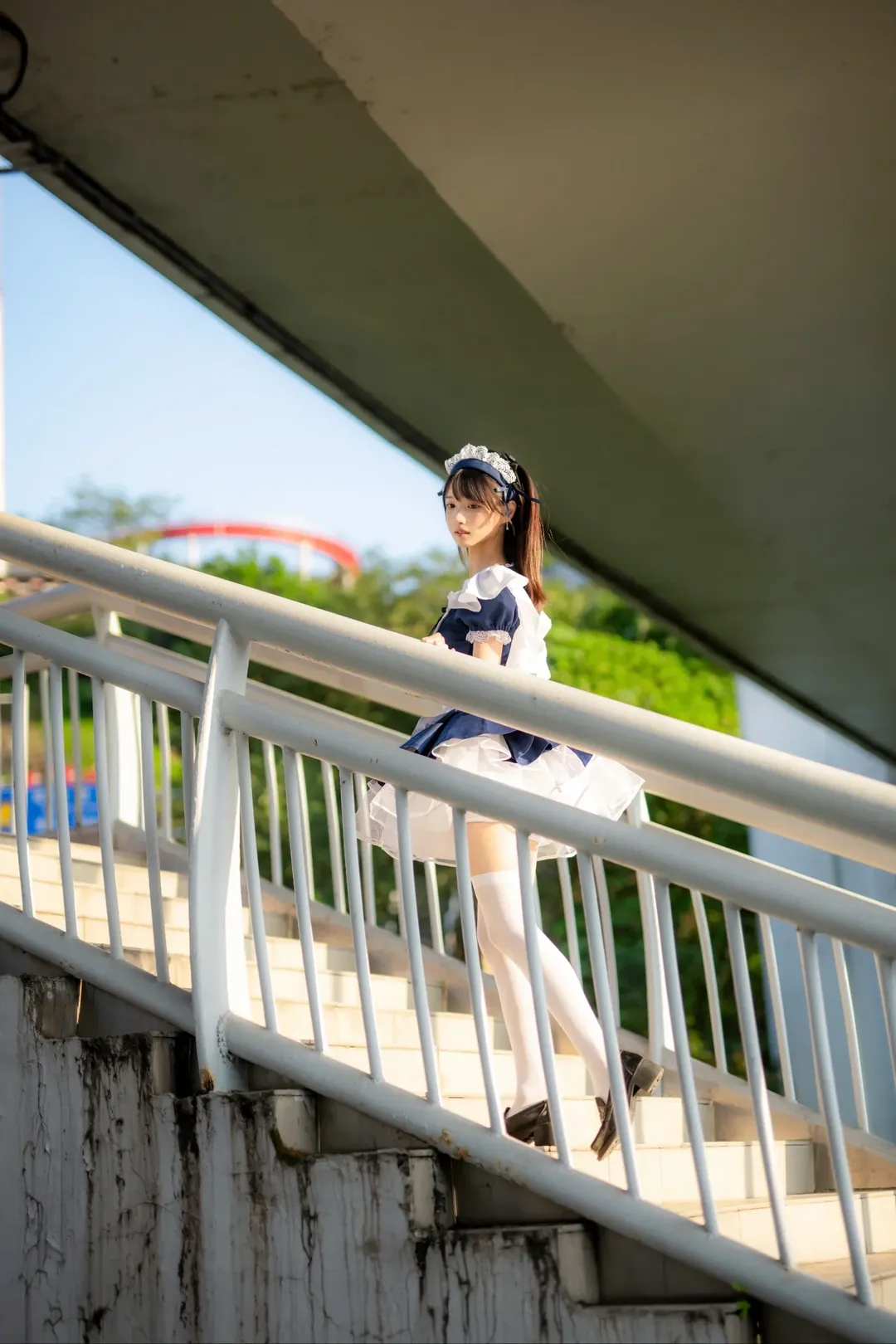 女仆装, 户外人像, 重庆摄影, 蓝白女仆, 楼梯写真 - 第5张