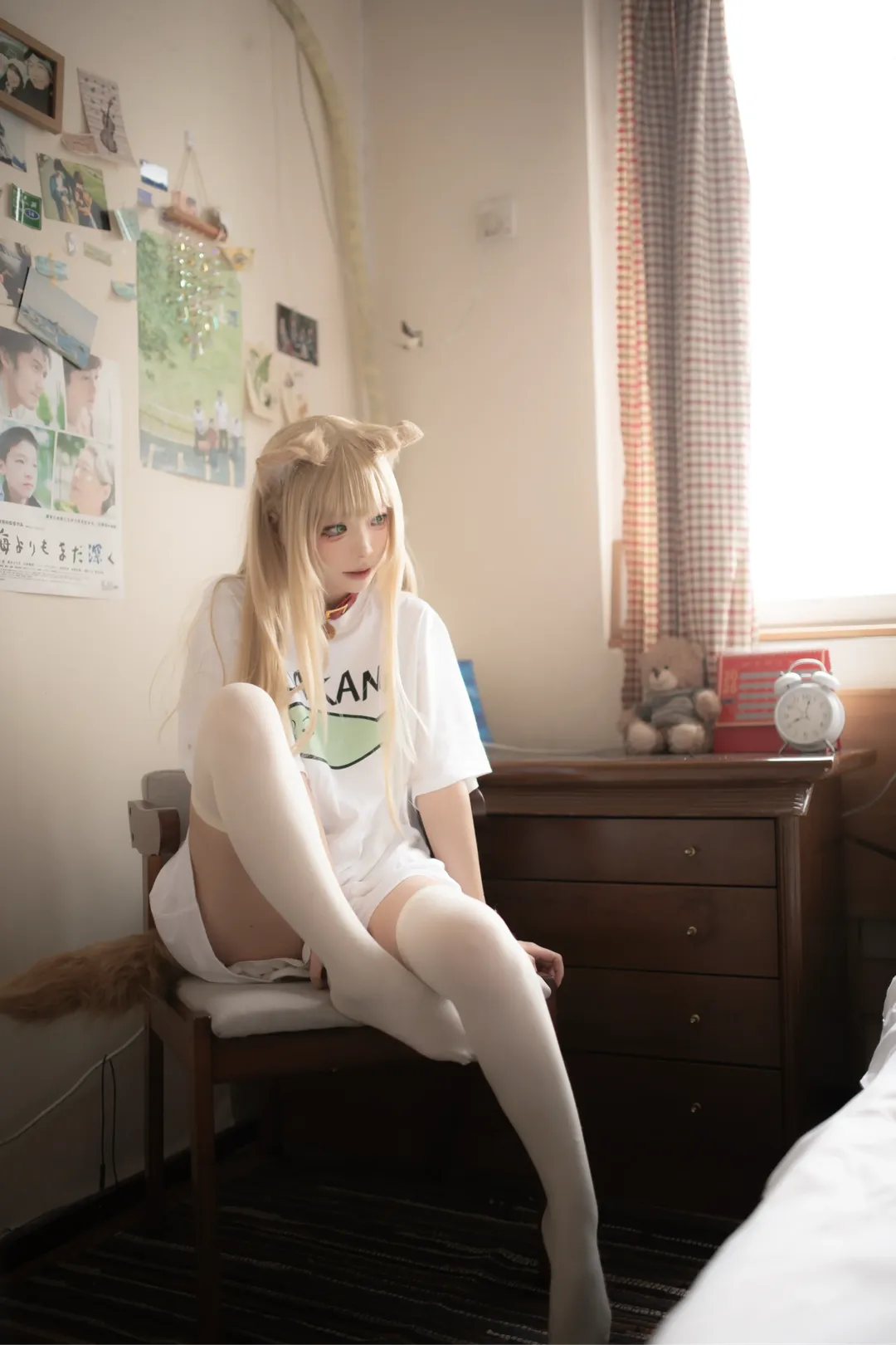 二次元摄影, 猫耳少女, 黄豆粉cos, 白丝穿搭, 日系居家 - 第6张