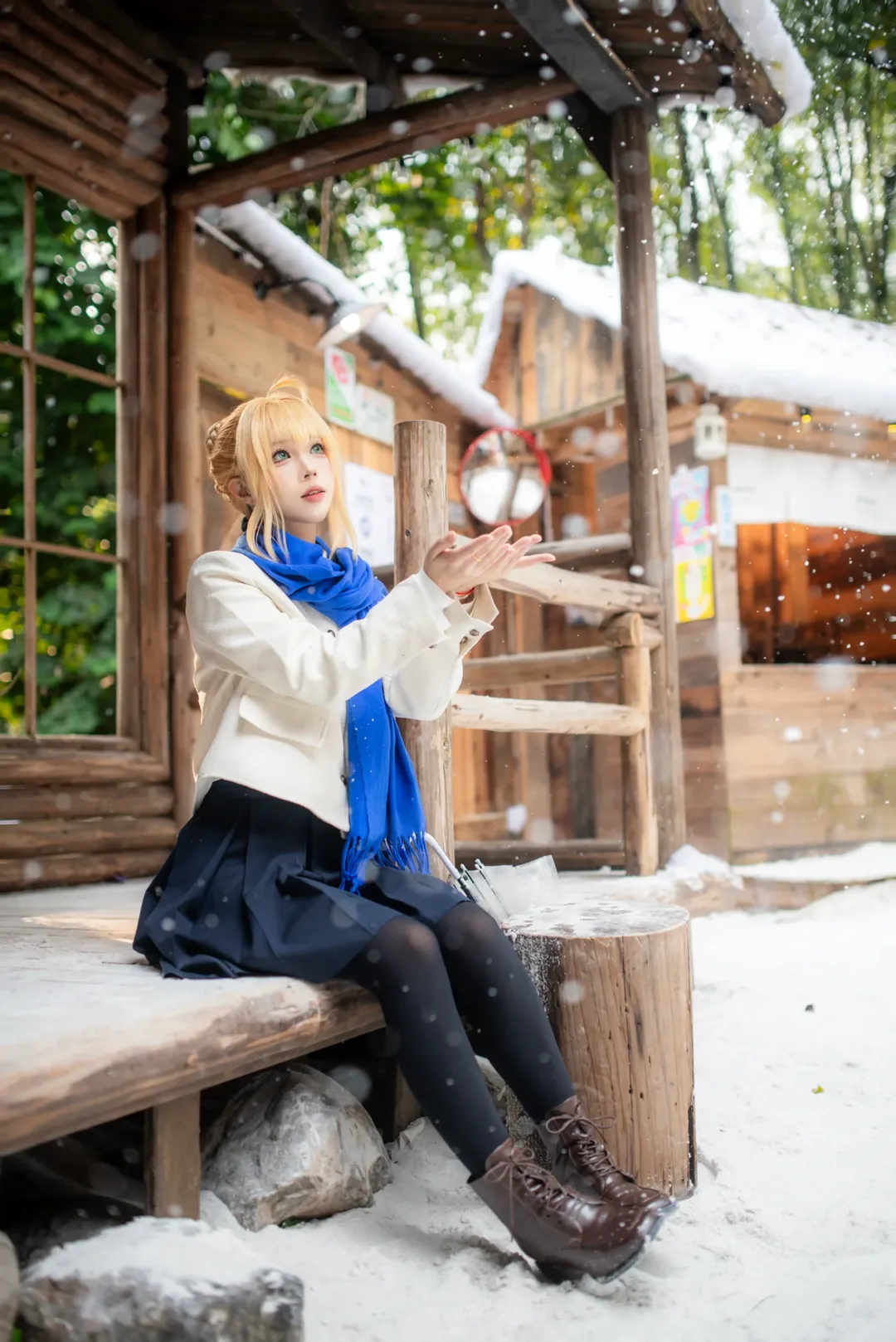 フェイト, セイバー コスプレ, 二次元コスプレ写真, 重慶コスプレ, 冬の雪景色撮影