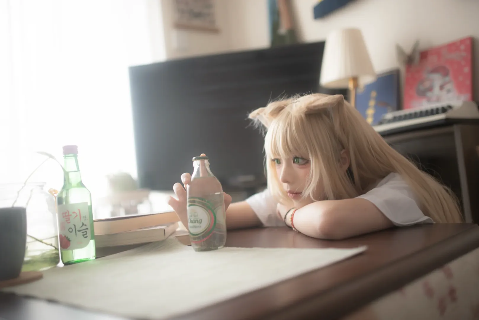 二次元少女, 猫耳cos, 重庆约拍, 居家风摄影, 白T恤穿搭 - 第3张