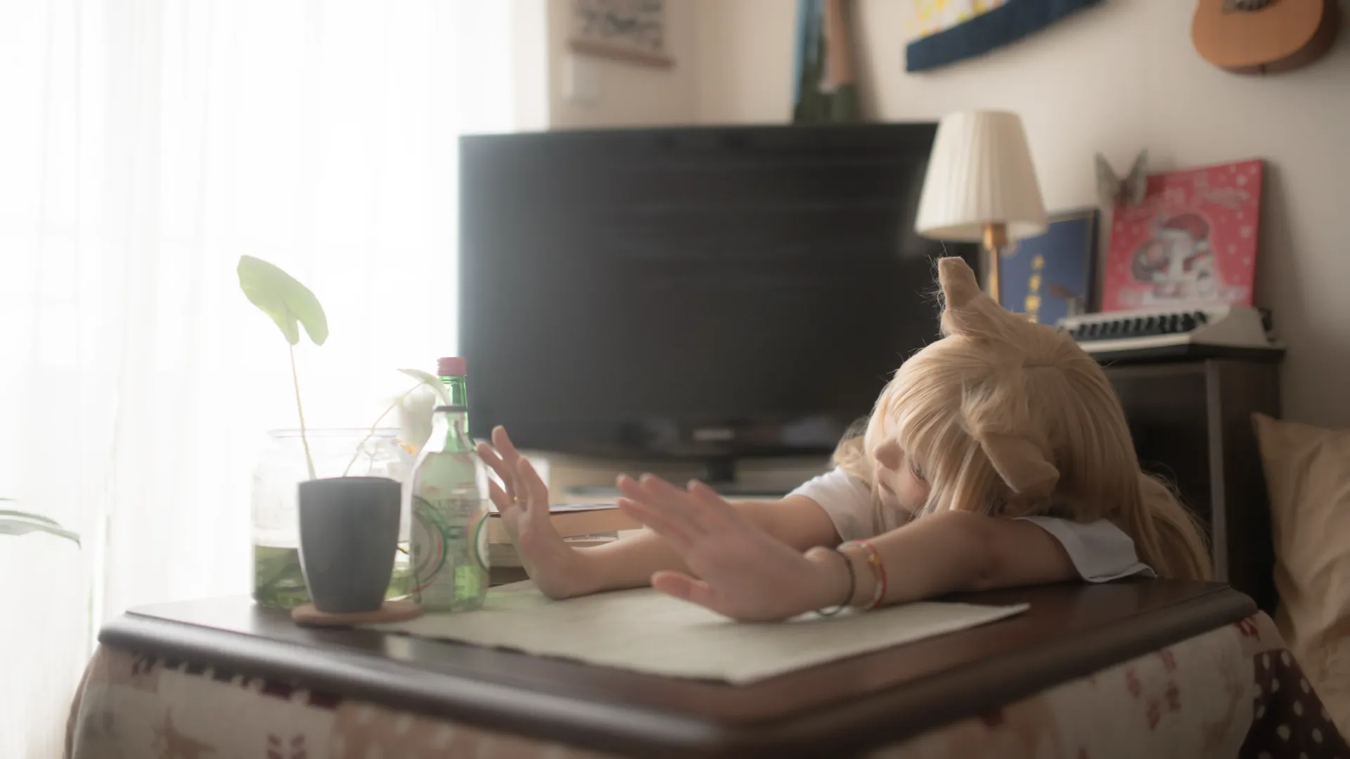 二次元少女, 猫耳cos, 重庆约拍, 居家风摄影, 白T恤穿搭 - 第6张