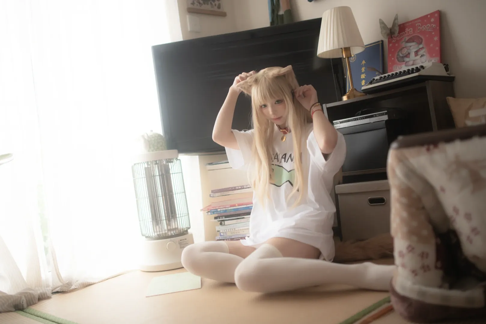 二次元少女, 猫耳cos, 重庆约拍, 居家风摄影, 白T恤穿搭 - 第7张