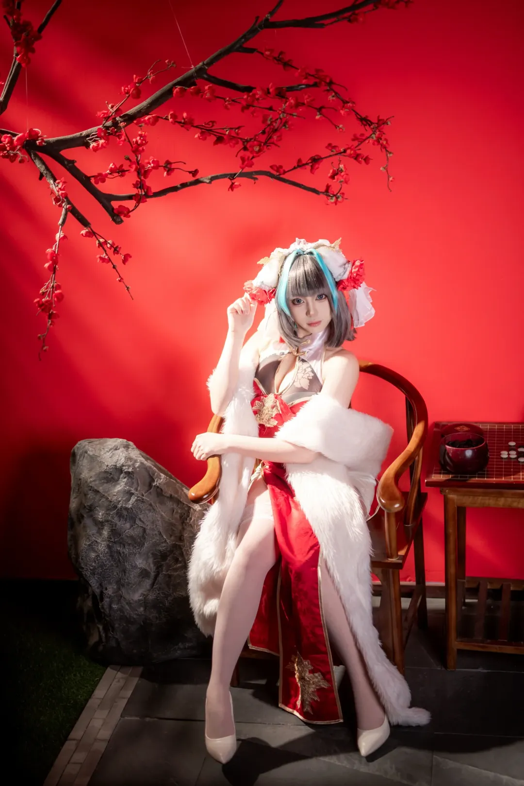 二次元撮影, チェシャー コスプレ, アズールレーン, コスプレ写真, 新年チャイナドレス