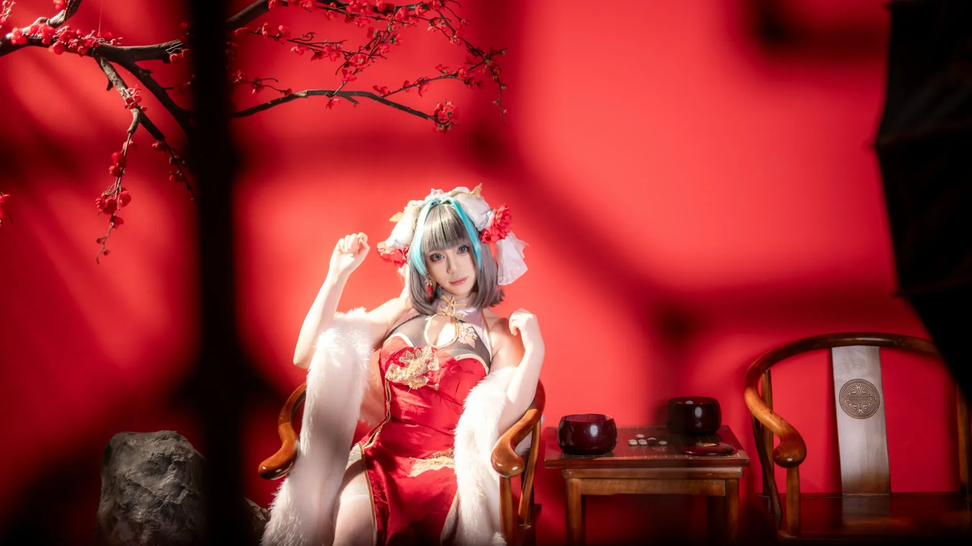 二次元撮影, チェシャー コスプレ, アズールレーン, コスプレ写真, 新年チャイナドレス - 2枚目