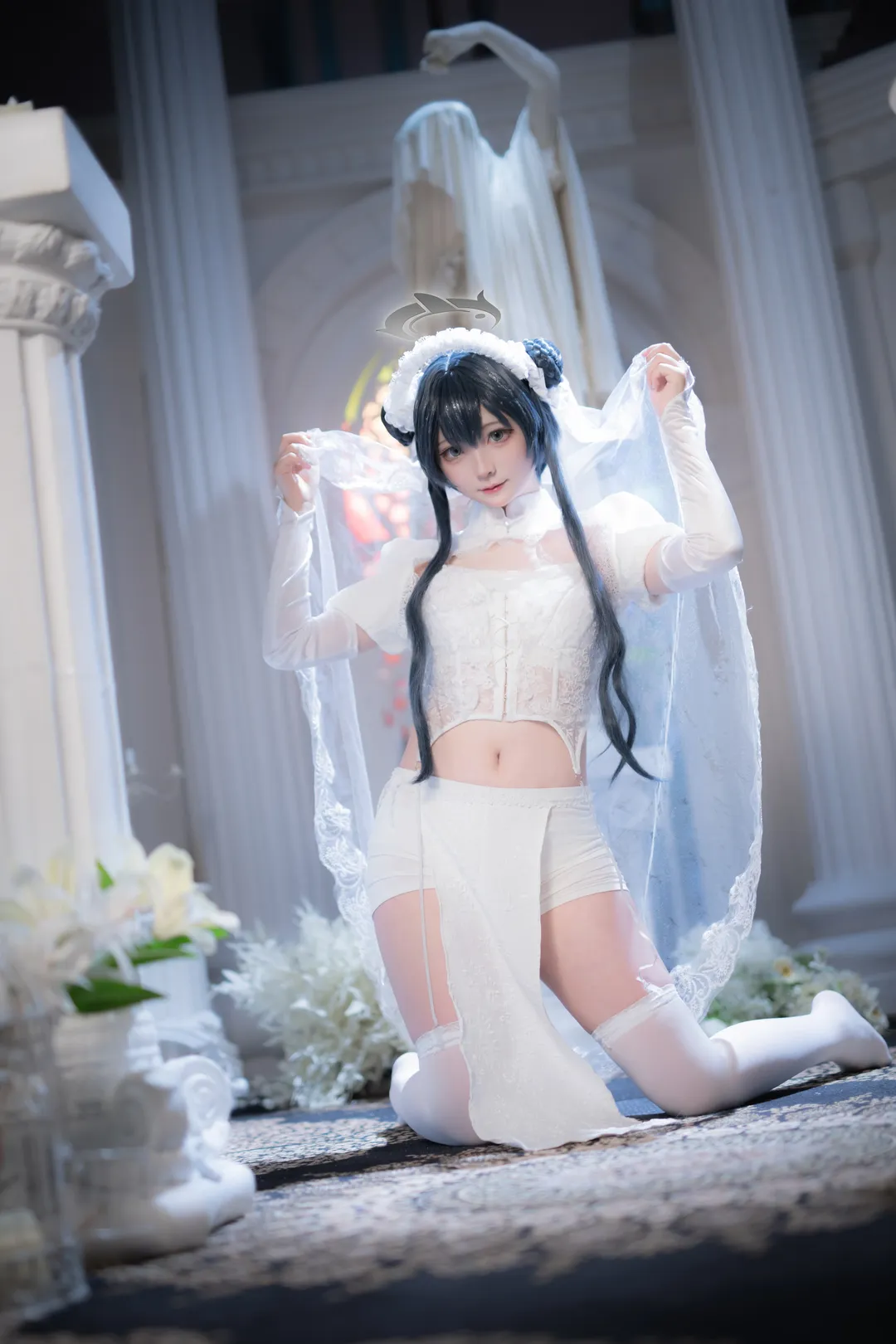 二次元撮影, ブルーアーカイブ, キサキ コスプレ, 教会シーン, 白無垢風