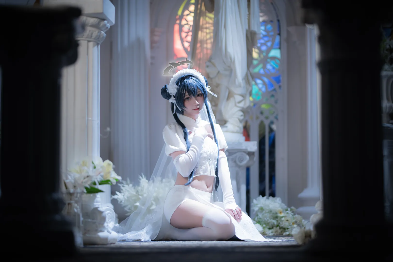 Anime-style photography, Blue Archive, Misaki cosplay, Church scene, Shiromuku style - Image 11