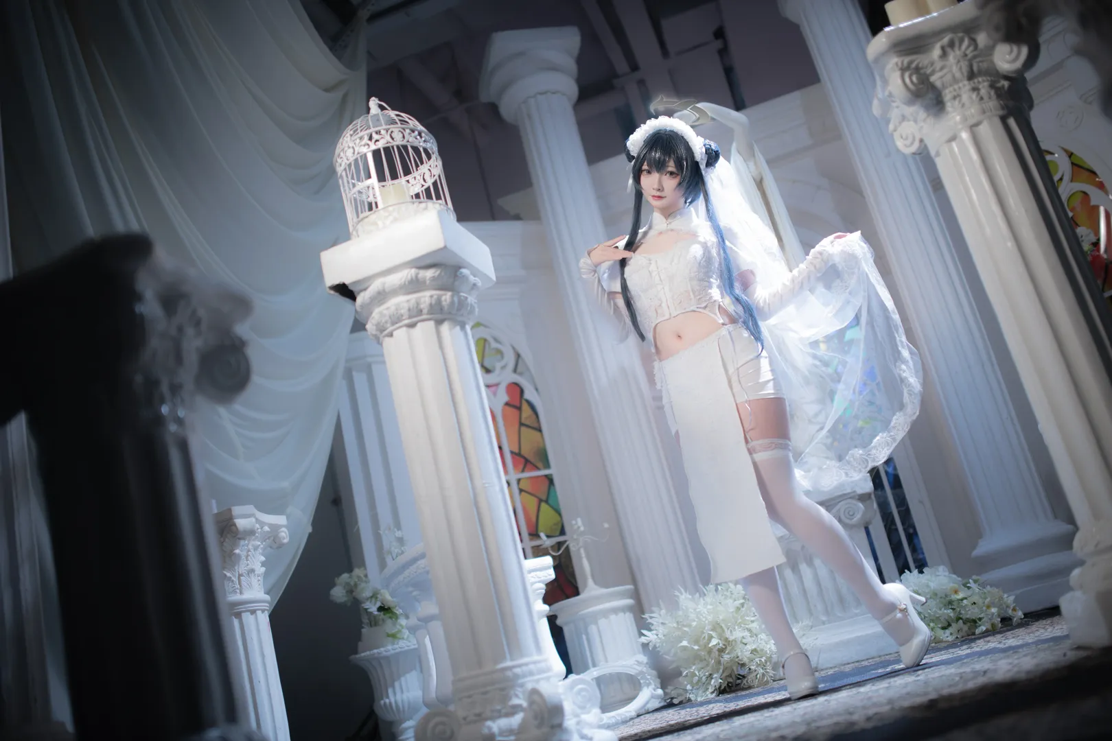 Anime-style photography, Blue Archive, Misaki cosplay, Church scene, Shiromuku style - Image 12