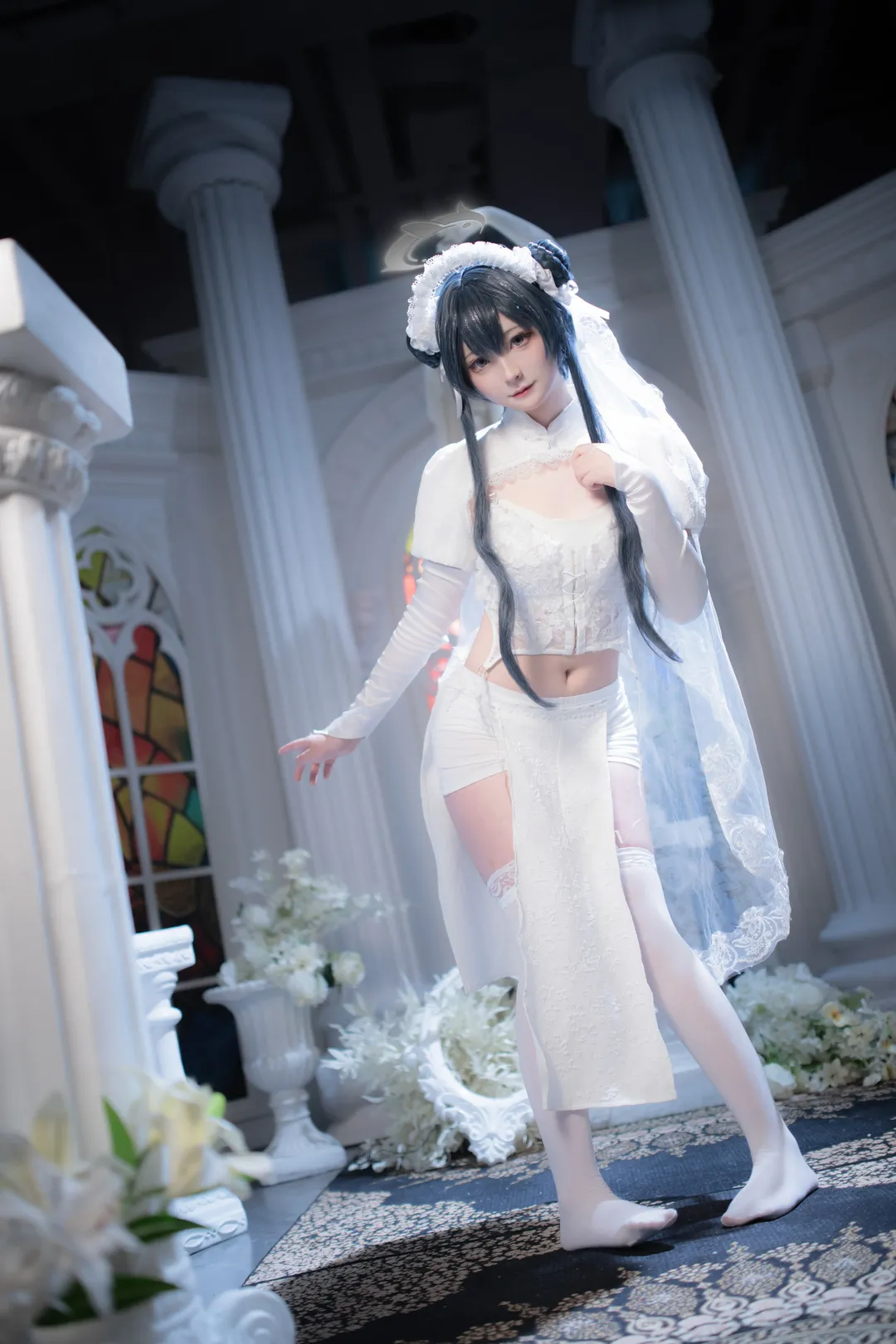 Anime-style photography, Blue Archive, Misaki cosplay, Church scene, Shiromuku style - Image 4