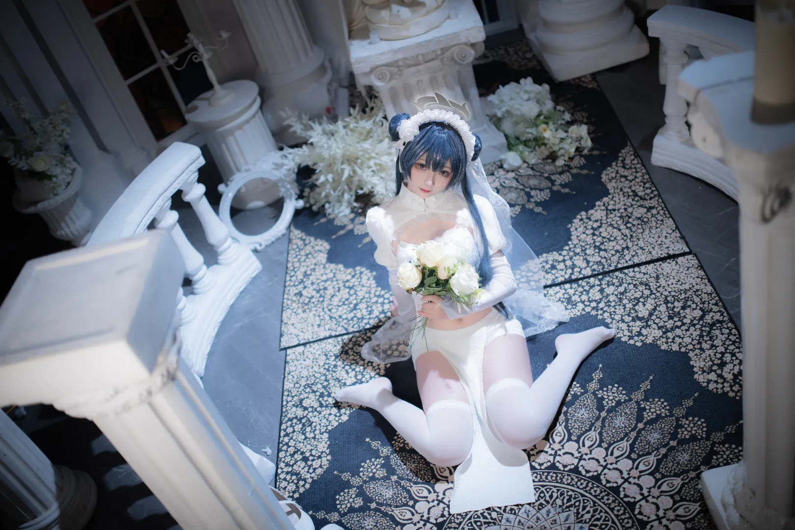 Anime-style photography, Blue Archive, Misaki cosplay, Church scene, Shiromuku style - Image 6