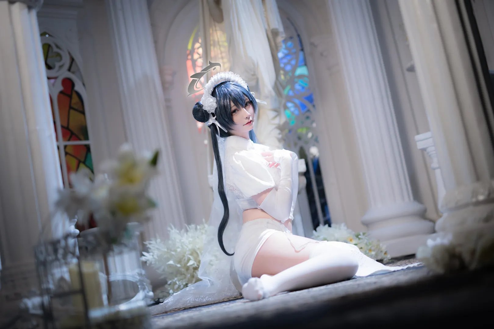 Anime-style photography, Blue Archive, Misaki cosplay, Church scene, Shiromuku style - Image 7