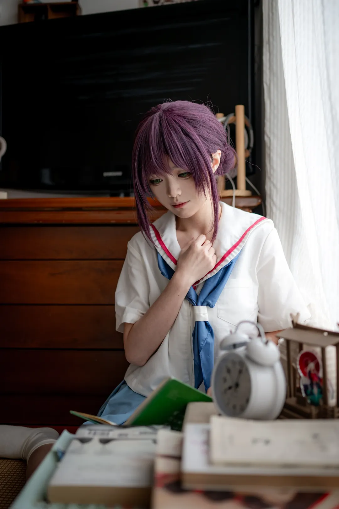 氛围感摄影, 超时空辉夜姬, 酒寄彩叶cos, 日系水手服cos, 室内人像 - 第8张