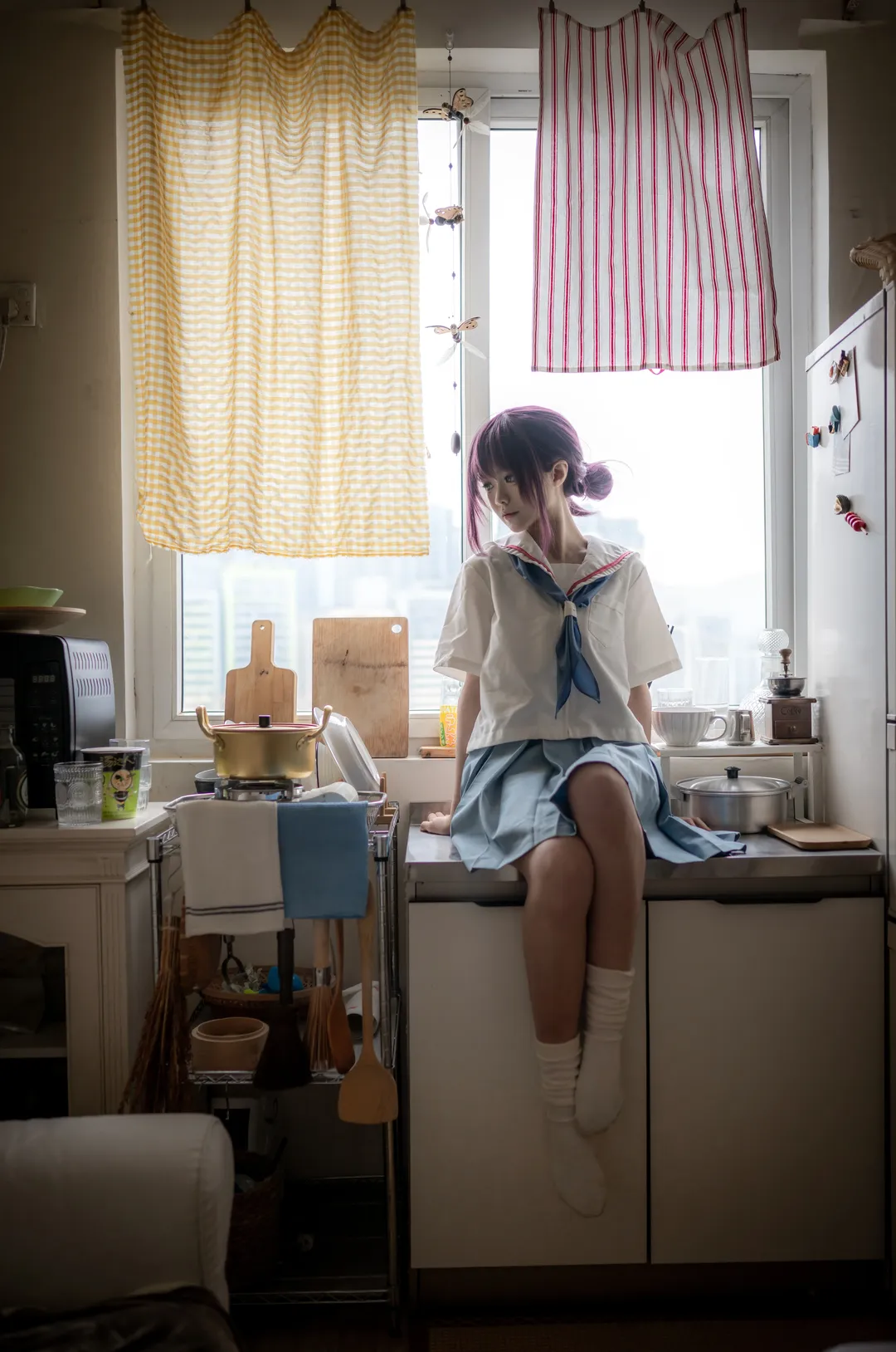 氛围感摄影, 超时空辉夜姬, 酒寄彩叶cos, 日系水手服cos, 室内人像 - 第9张