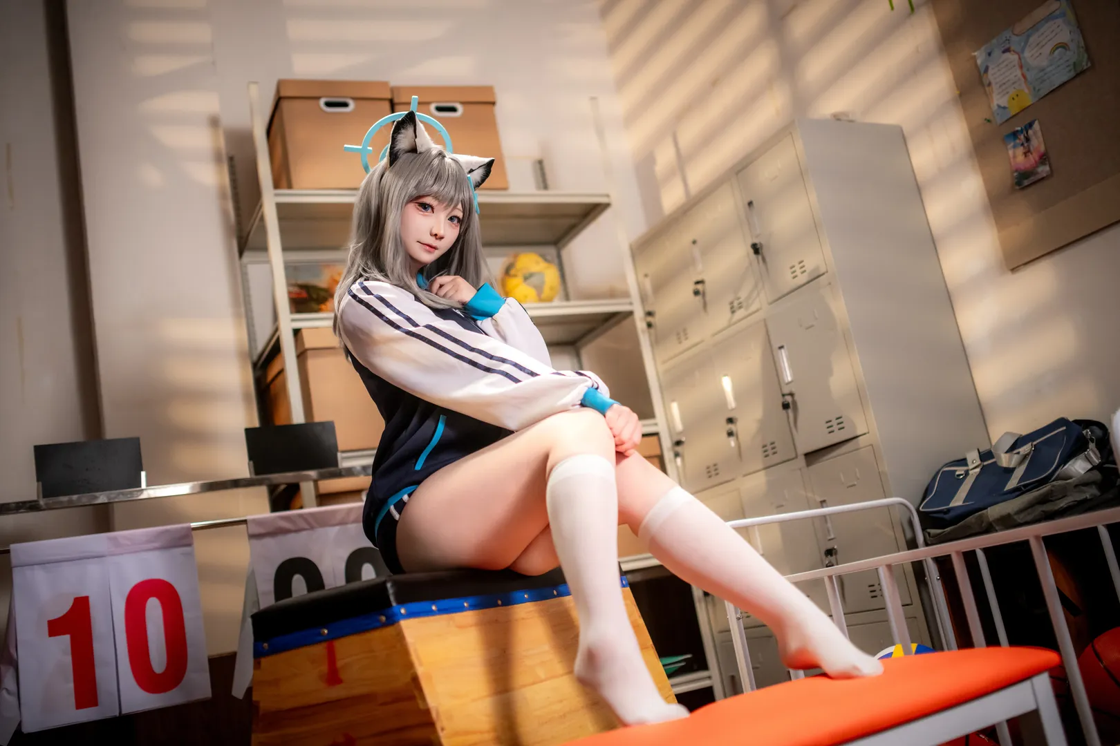 二次元摄影, 蔚蓝档案, 砂狼白子cos, 体操服cos, 器材室正片 - 第7张