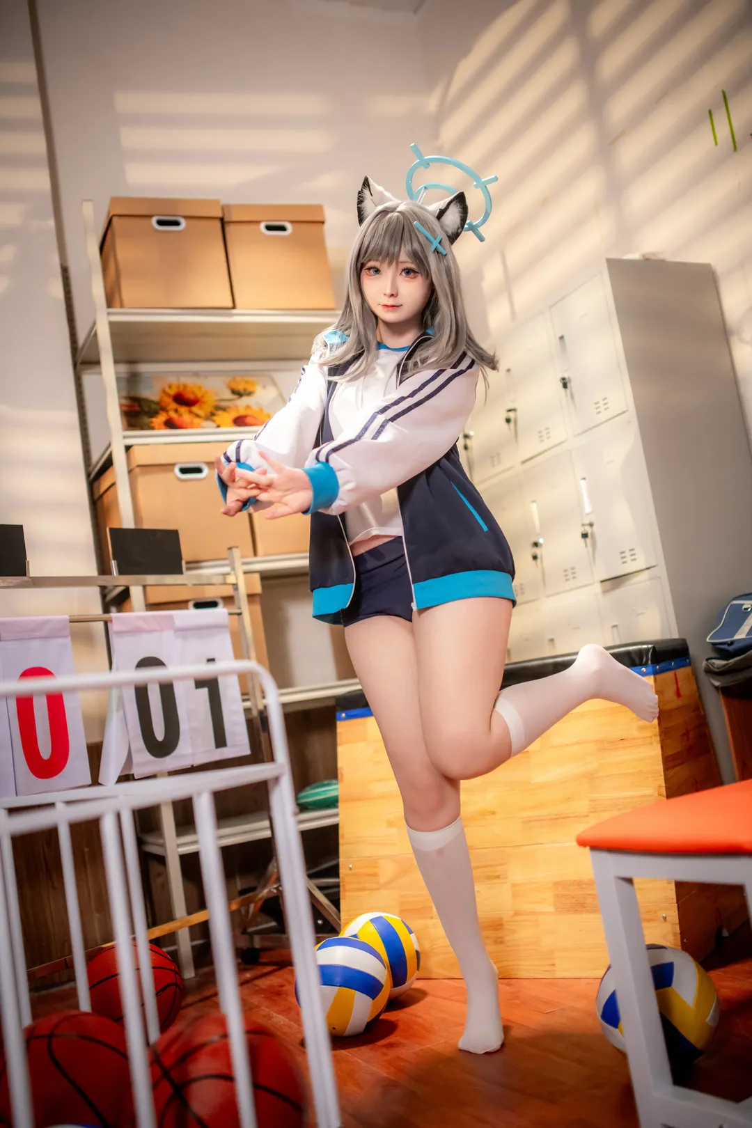 二次元摄影, 蔚蓝档案, 砂狼白子cos, 体操服cos, 器材室正片 - 第9张