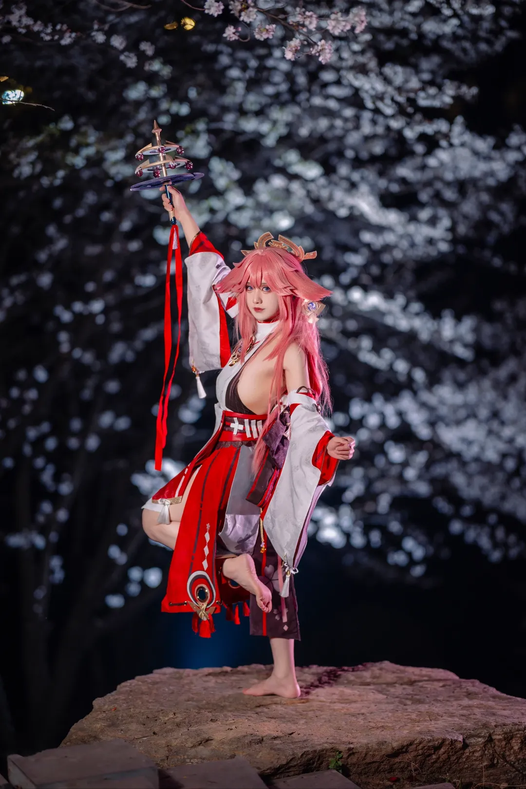 原神, 八重神子cos, 夜樱摄影, cosplay夜景, 日式和风cos