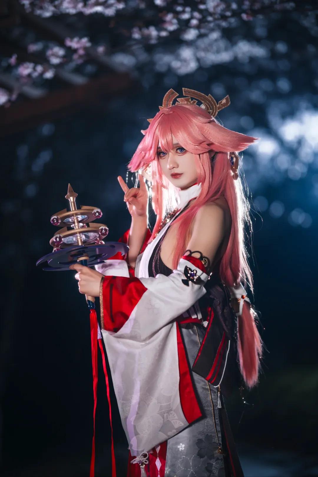 原神, 八重神子cos, 夜樱摄影, cosplay夜景, 日式和风cos - 第2张