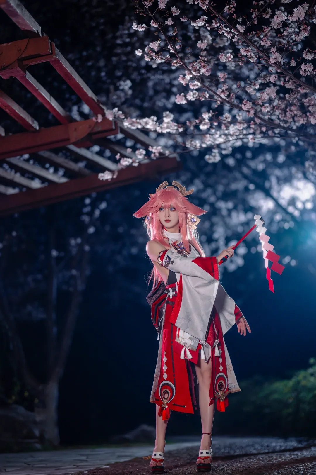 原神, 八重神子cos, 夜樱摄影, cosplay夜景, 日式和风cos - 第7张