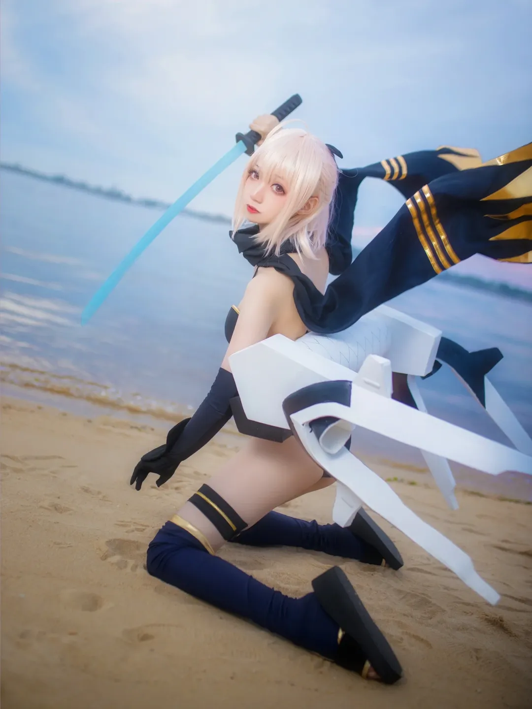FGO, 冲田总司cos, 沙滩外景, 机械翅膀, 武士刀