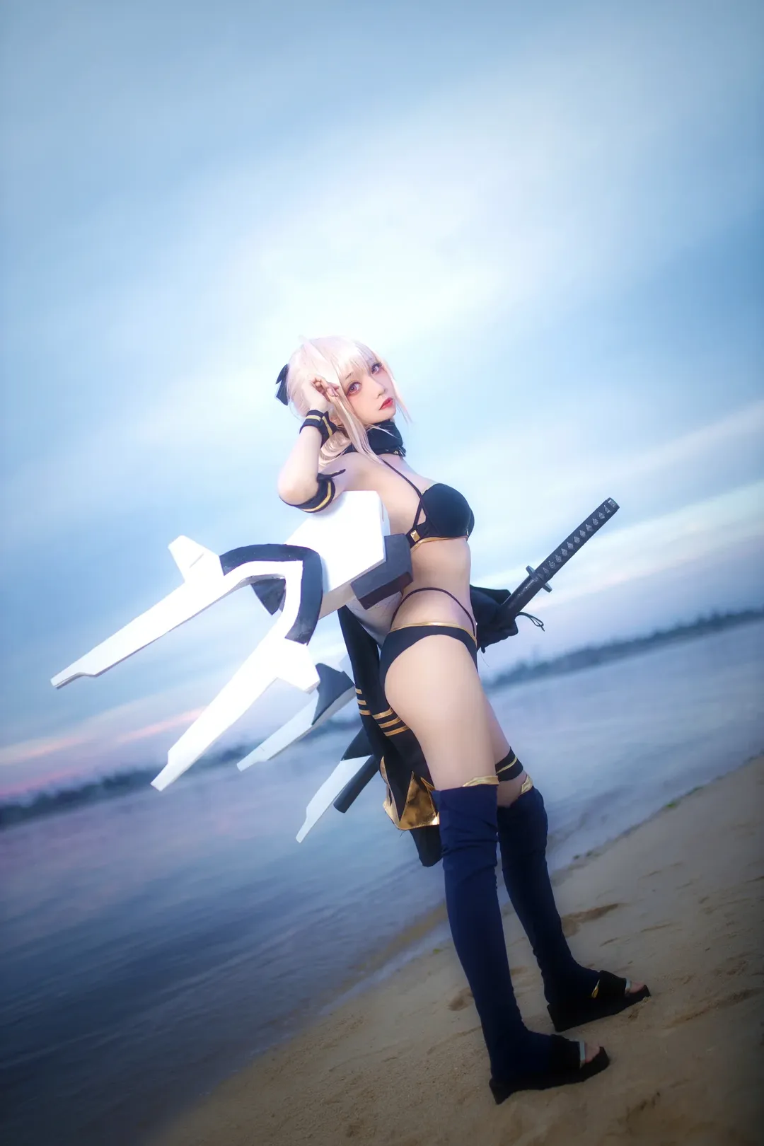 FGO, 冲田总司cos, 沙滩外景, 机械翅膀, 武士刀 - 第6张